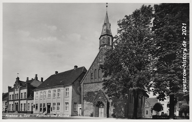 1935 - Krakow am See - Rathaus und KIrche