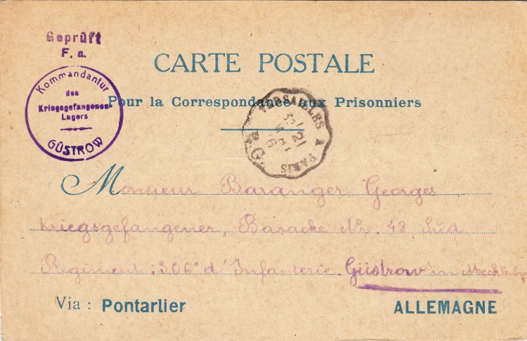 1916 franz postkarte G baranger vs