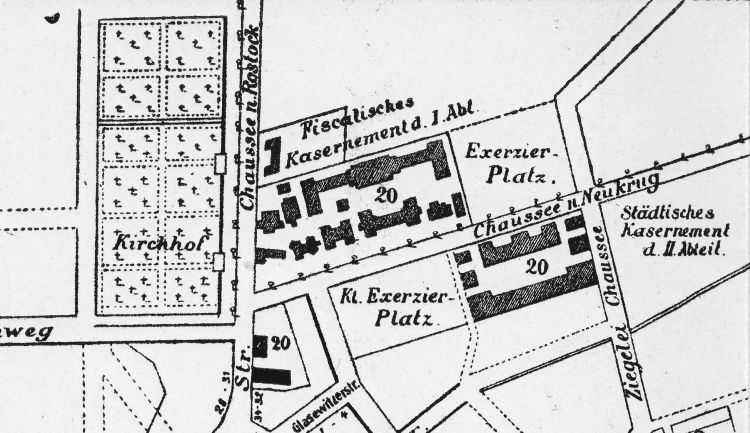 1910 - Güstrow - Kasernen - Kartenausschnitt